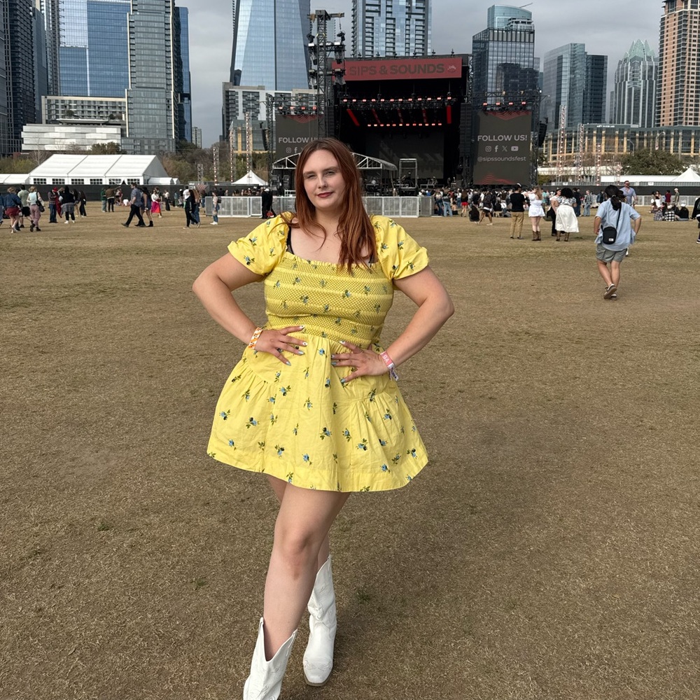 Anthropologie Cream and Yellow Textured Dress